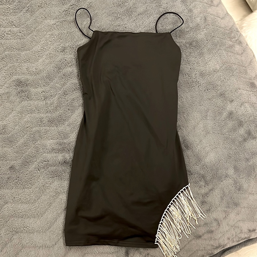 BLACK RHINESTONE FRINGE DRESS. NEVER WORN. NEW WITH TAGS
